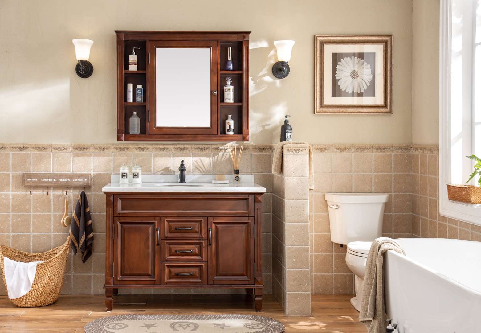 Brown Bathroom Vanity With Tan Top