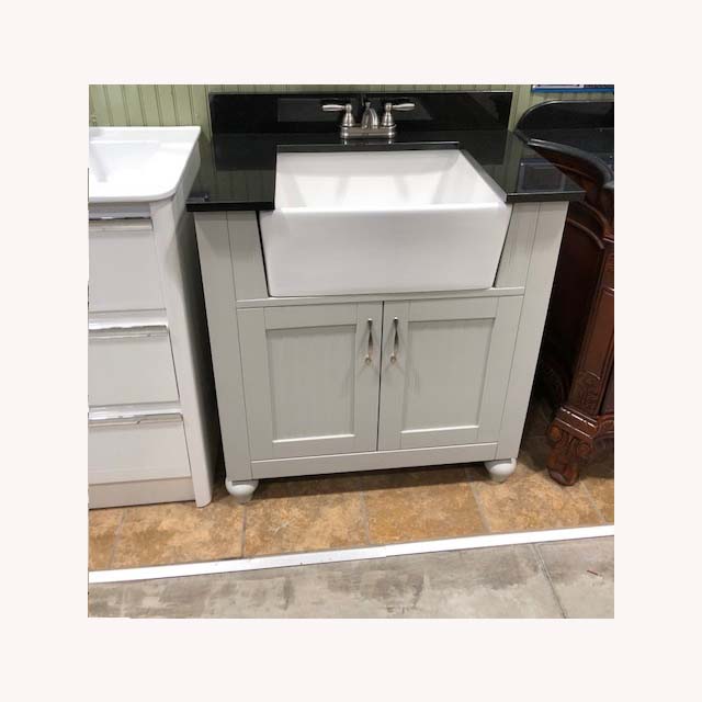 30inch Bathroom Vanity Cabinet With Deep Ceramic Basin And Black Marble Top - How Deep Is A Bathroom Cabinet