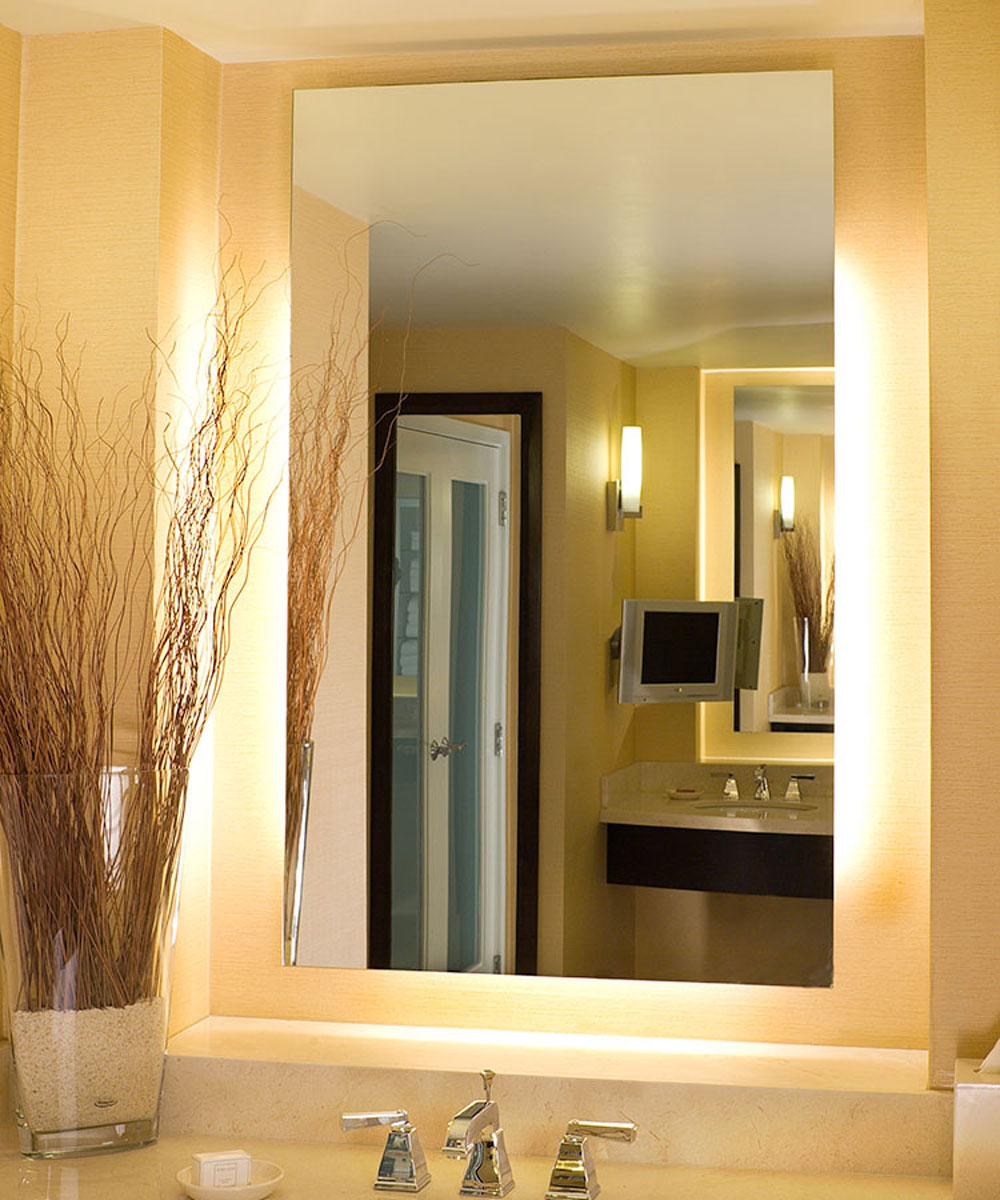 elegant design bathroom frameless mirror with illumination led light