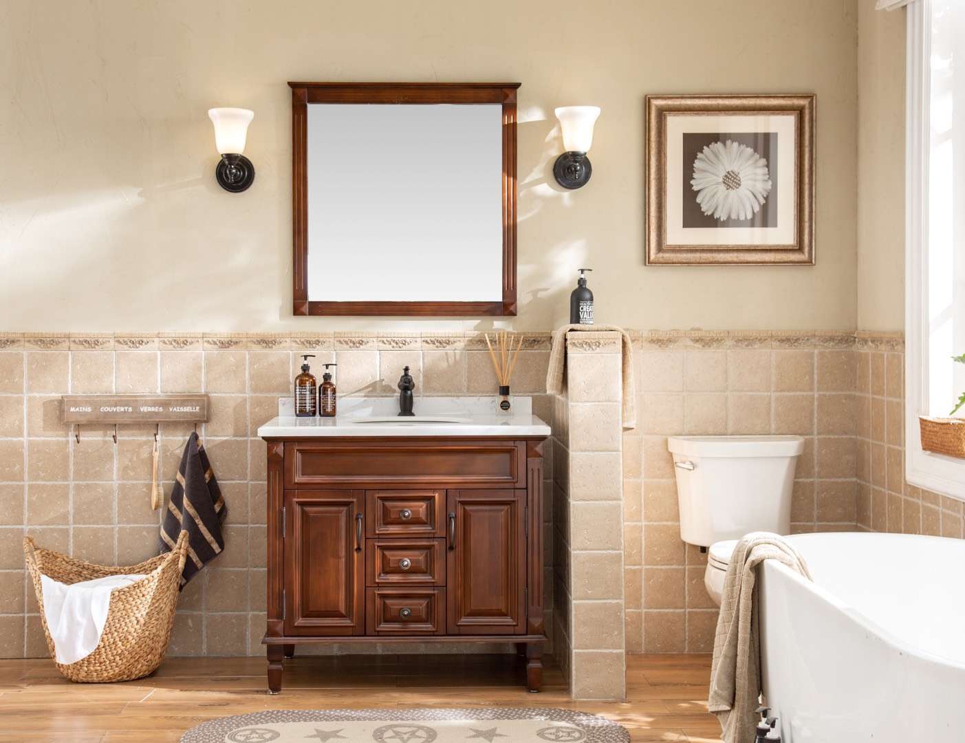 40inch solid wood light brown bathroom vanity with medicine cabinet