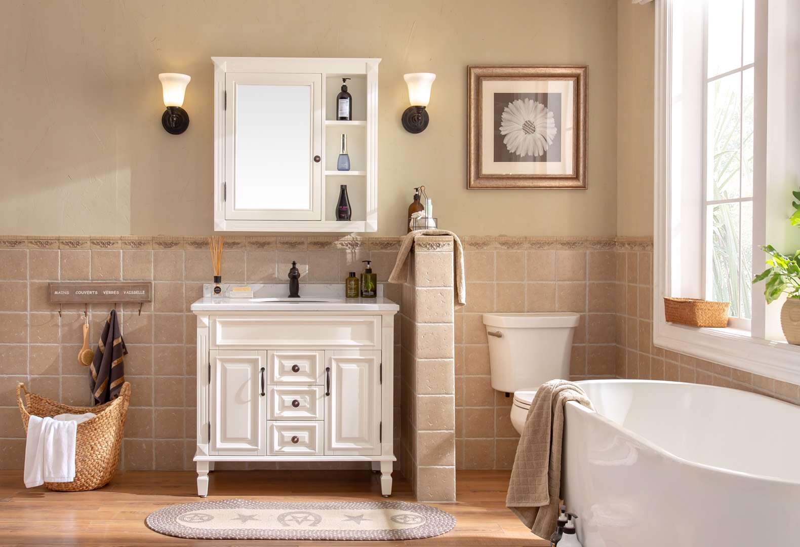 40inch solid wood light brown bathroom vanity with medicine cabinet