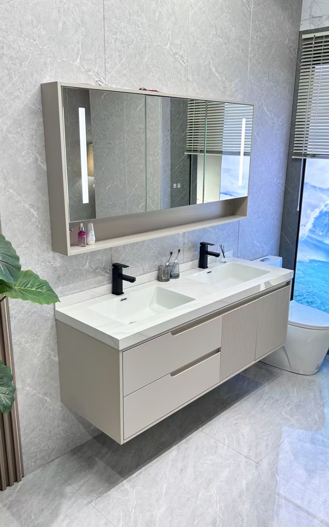 double basin modern vanity with soft closing 231