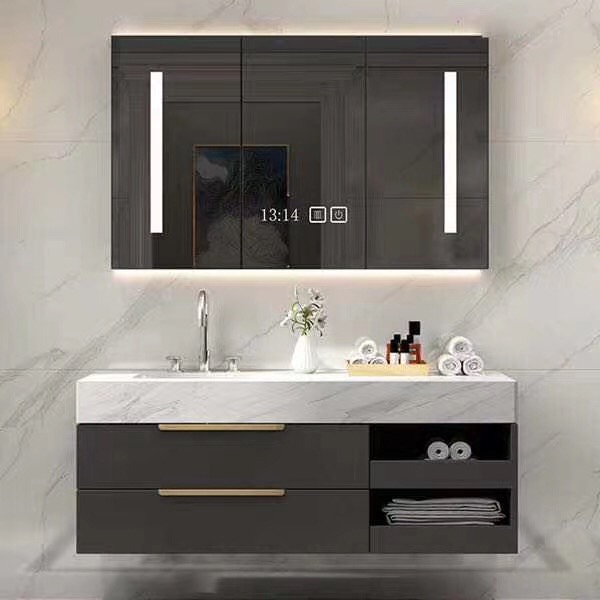 bathroom vanity set with led mirror cabinet sensor touch