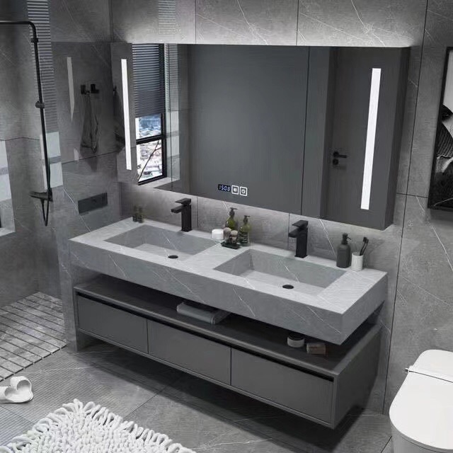 double basin bathroom vanity grey color